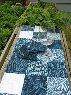 Indigo Batik Tiles Quilted Table Runner