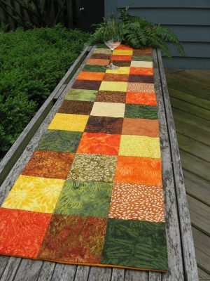 Fall Batik Tiles Quilted Table Runner